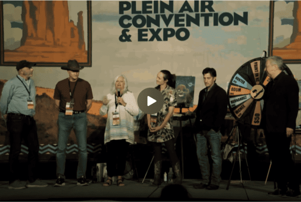 Past PleinAir Salon Online Art Competition Grand Prize Winners on stage at 9th Annual Plein Air Convention & Expo in Santa Fe, NM